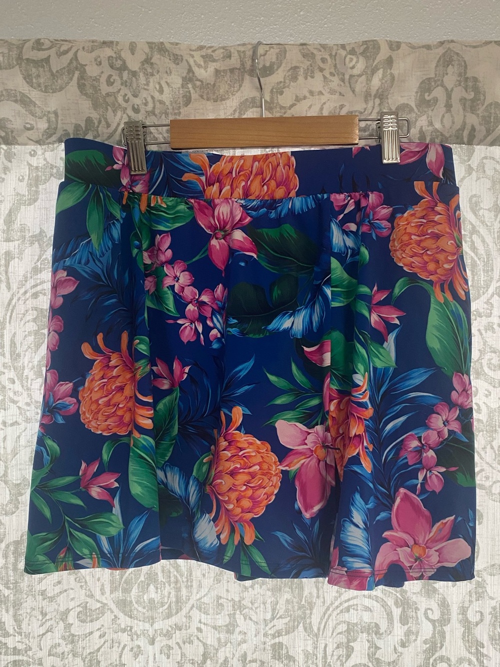 Talbots + Miraclesuit Vented Tropical Floral Beach Swim Skirt Blue Pink 20W